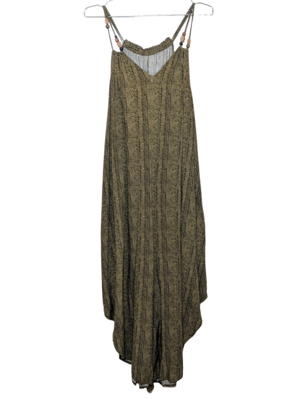 Cato | Astract Pattern Jumpsuit | Olive and Black | Beaded | Bohemian | Flowy | - Picture 3 of 7